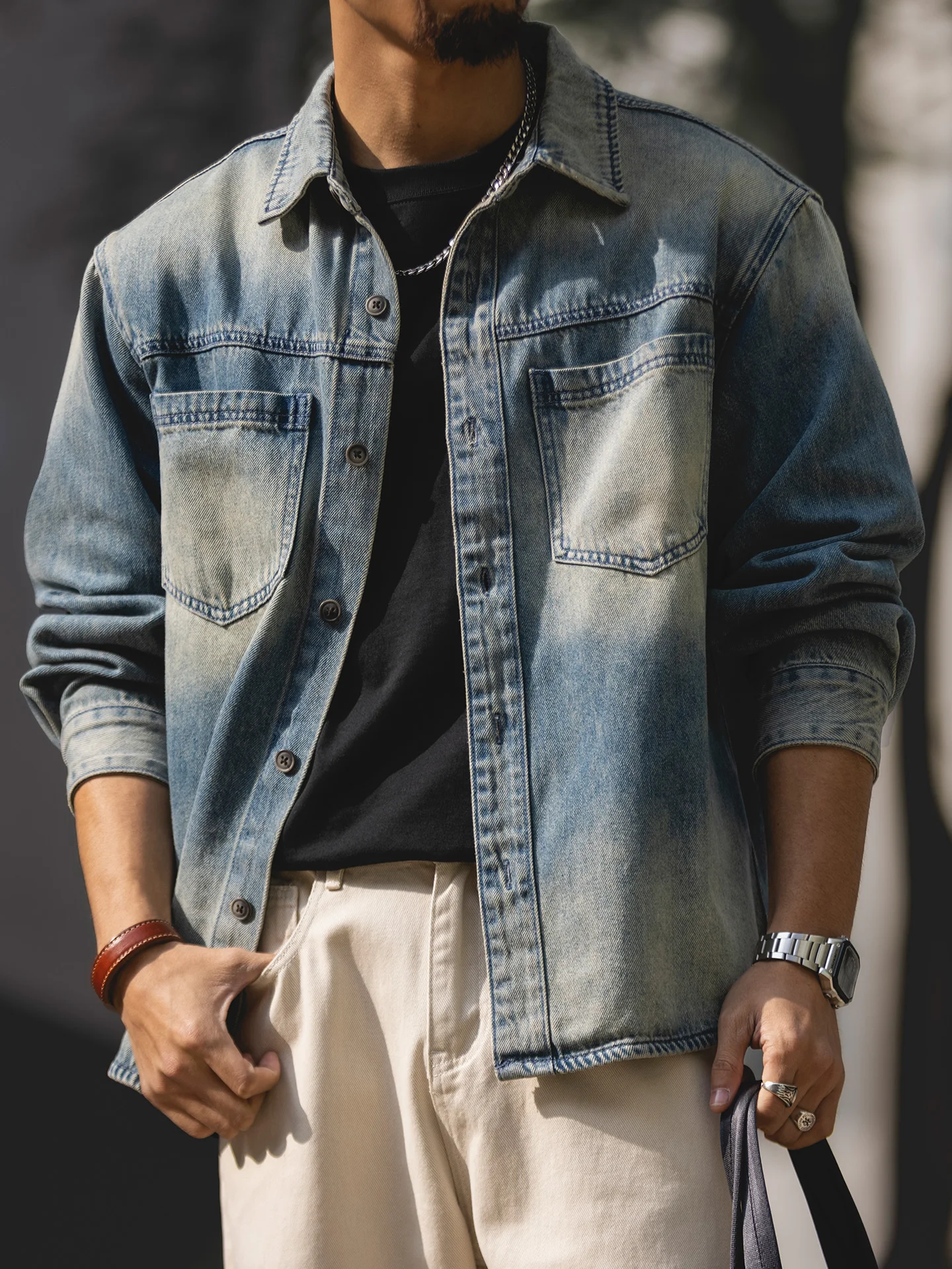 Retro American Washed Denim Shirt Men's Loose Large Size Workwear Jacket Autumn New Style Youth Wear Resistant to Wear