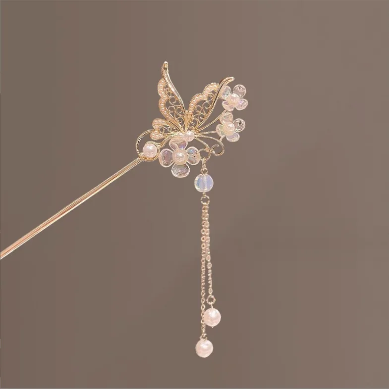 Elegante chinesische Stil Haarstab Haarspange Dutt Quaste Haarnadel traditionelle Blumenmuster Frisur Frauen Schmuck Haarschmuck – Detail 7