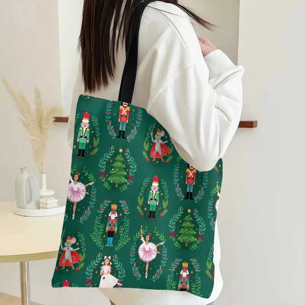 Women's Large Capacity Tote Bag Nutcracker Ballerina Christmas Design with Nutcracker Soldiers, Ballerinas, and Nutcracker Dolls