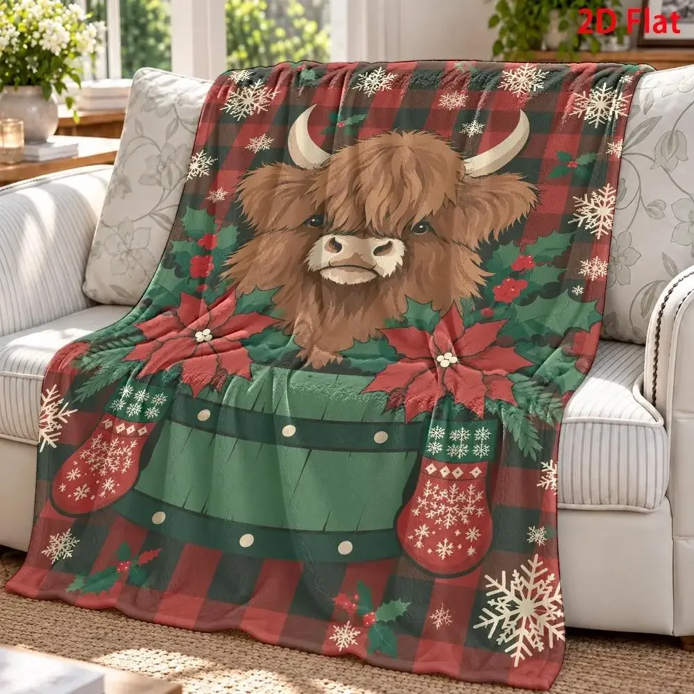 Christmas Holiday Throw Blanket Soft Flannel Santa Xmas Tree Snowman Print Warm Blanket for Bedroom Sofa Travel Christmas Decora
