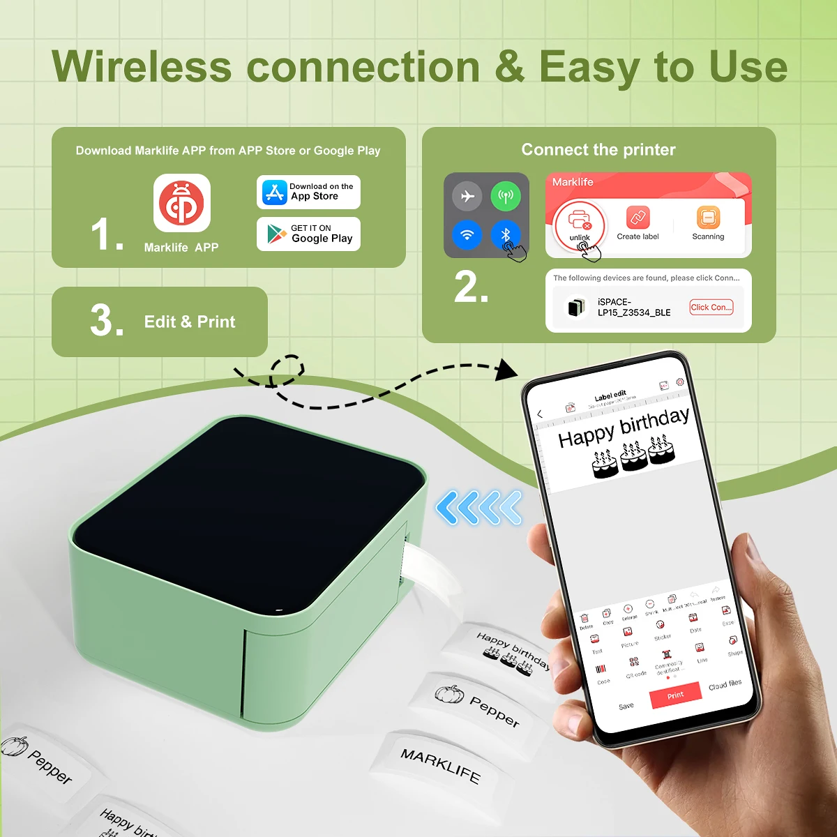 P15 Bluetooth Mini Label Printer No Ink Printing Portable Thermal Maker Labeling Machine DIY Name Sticker Price Tag Labeller