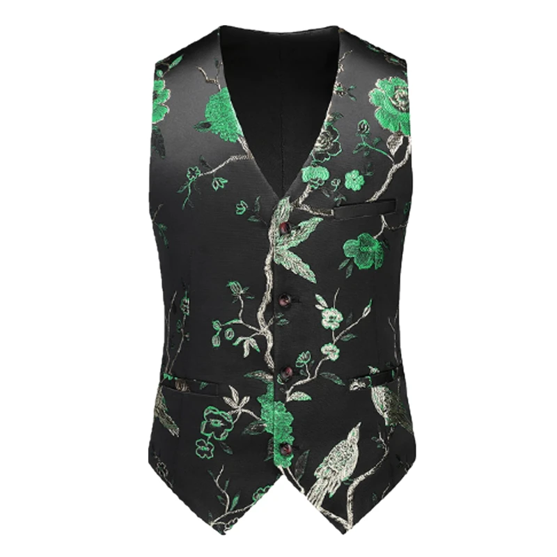 Luxury Embroidered Sleeveless Vest Jacket Men\'s, Single-breasted V-neck Flower Vests, Fashion Slim Waistcoat M-5XL 6XL