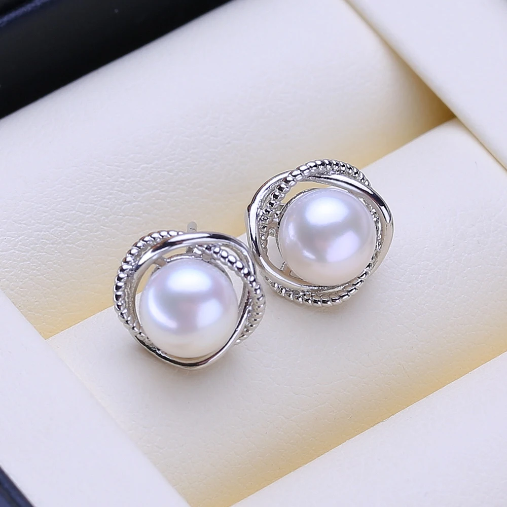 FENASY 925 Sterling Silver Natural Freshwater Pearl Earrings Women Fashion Style Geometric Small Cute Stud Earrings