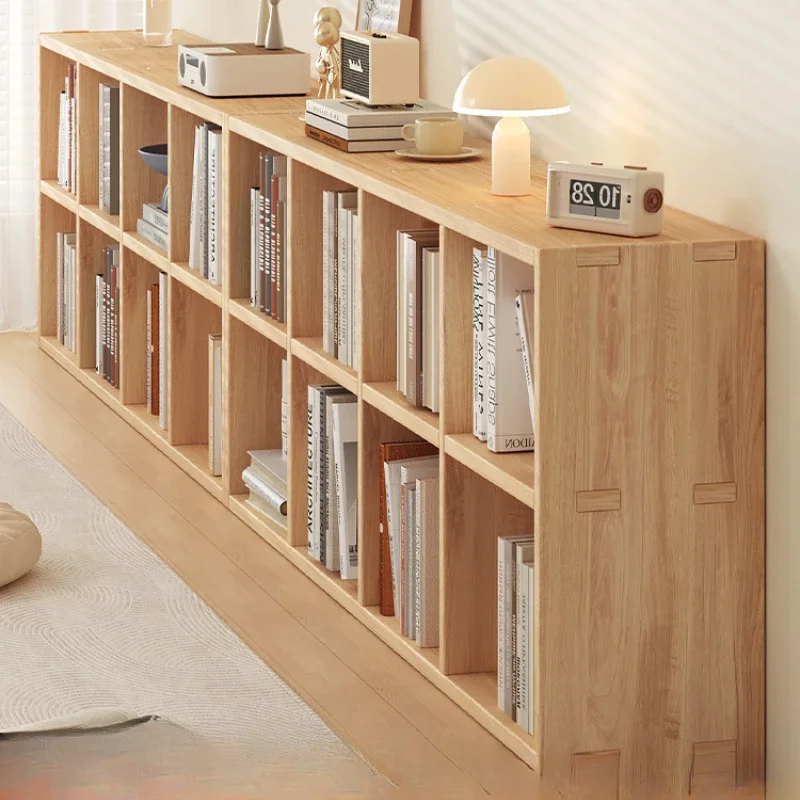 

Solid wood bookshelf, storage rack, integrated floor to wall combination, grid cabinet, living room, wooden display