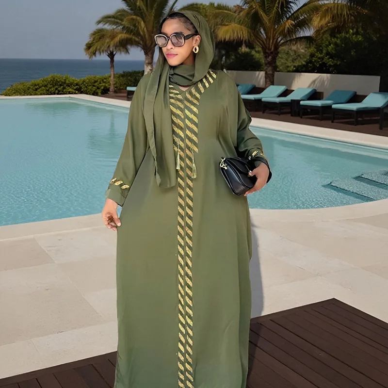ชุดมุสลิม อาบายะ จาลาบียะ ชุดผู้หญิงสำหรับวันอีด ชุดยาวแบบซาอุดิอาระเบีย เสื้อคลุมยาว ฮิญาบ อิสลาม อาบายะ ผ้าคลุมศีรษะ รอมฎอน โมร็อกโก ดูไบ คาฟตัน
