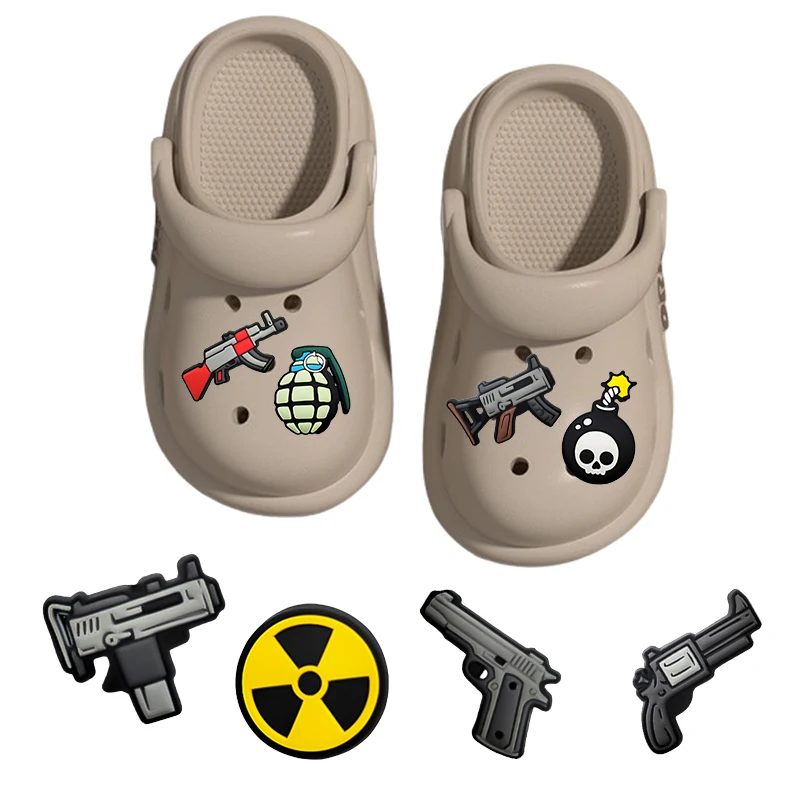 8pcs fiery Cartoon pistol pattern Shoe Charm PVC Decorations Assorted Style Detachable Waterproof Suitable summer For Gift ideal