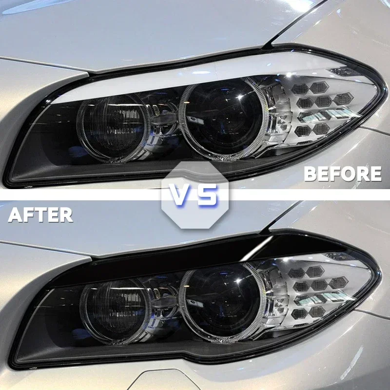 For BMW 5 Series F10 F11 Early 2011-2014 Glossy Black Front Headlight Cover Garnish Strip Eyebrow Cover Trim Sticker