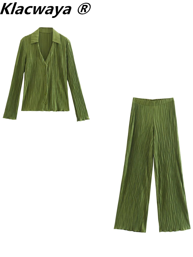 Klacwaya Set completo da donna elegante Set di camicette da tuta verde donna 2 pezzi abiti da donna abiti sportivi Casual