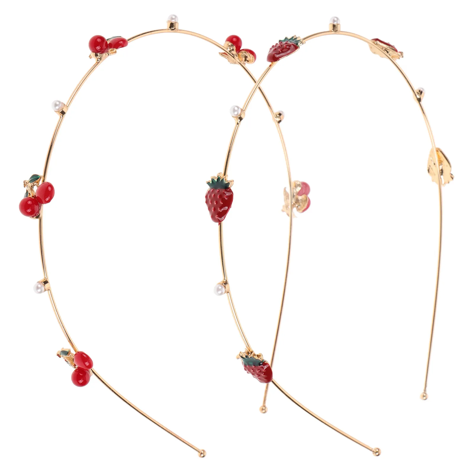 

2pcs Cherry Strawberry Headbands Hair Hoops Women'S Fruit Headband Accessories Metal Hair Bands For Wedding Bridal Bridesmaid