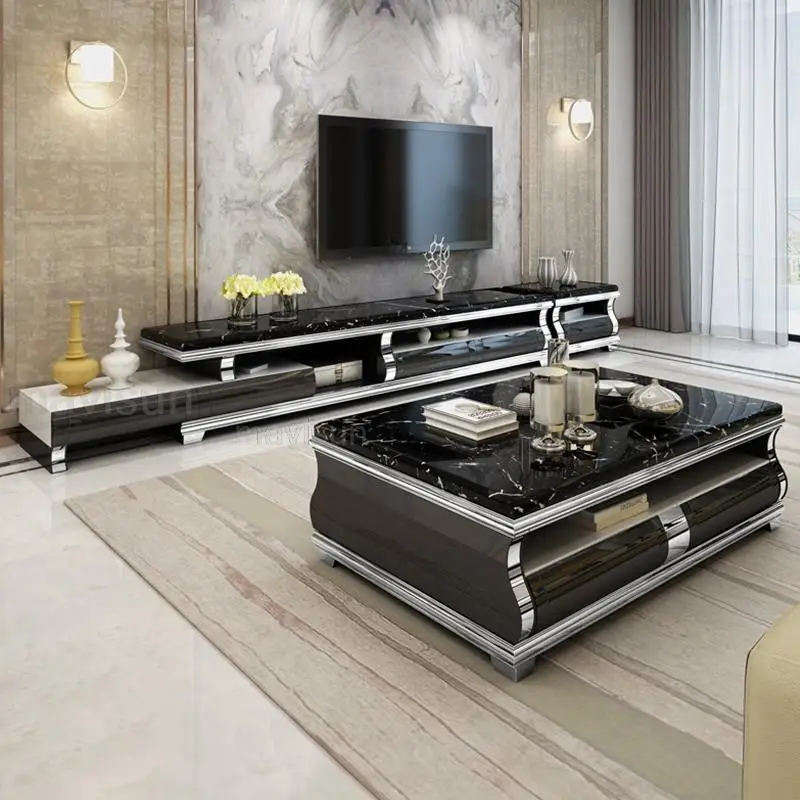 Living Room Sofa Side Table With Storage Space Multifunctional TV Cabinet Tea Table 2 Pieces Set Nordic Design TV Unit Furniture