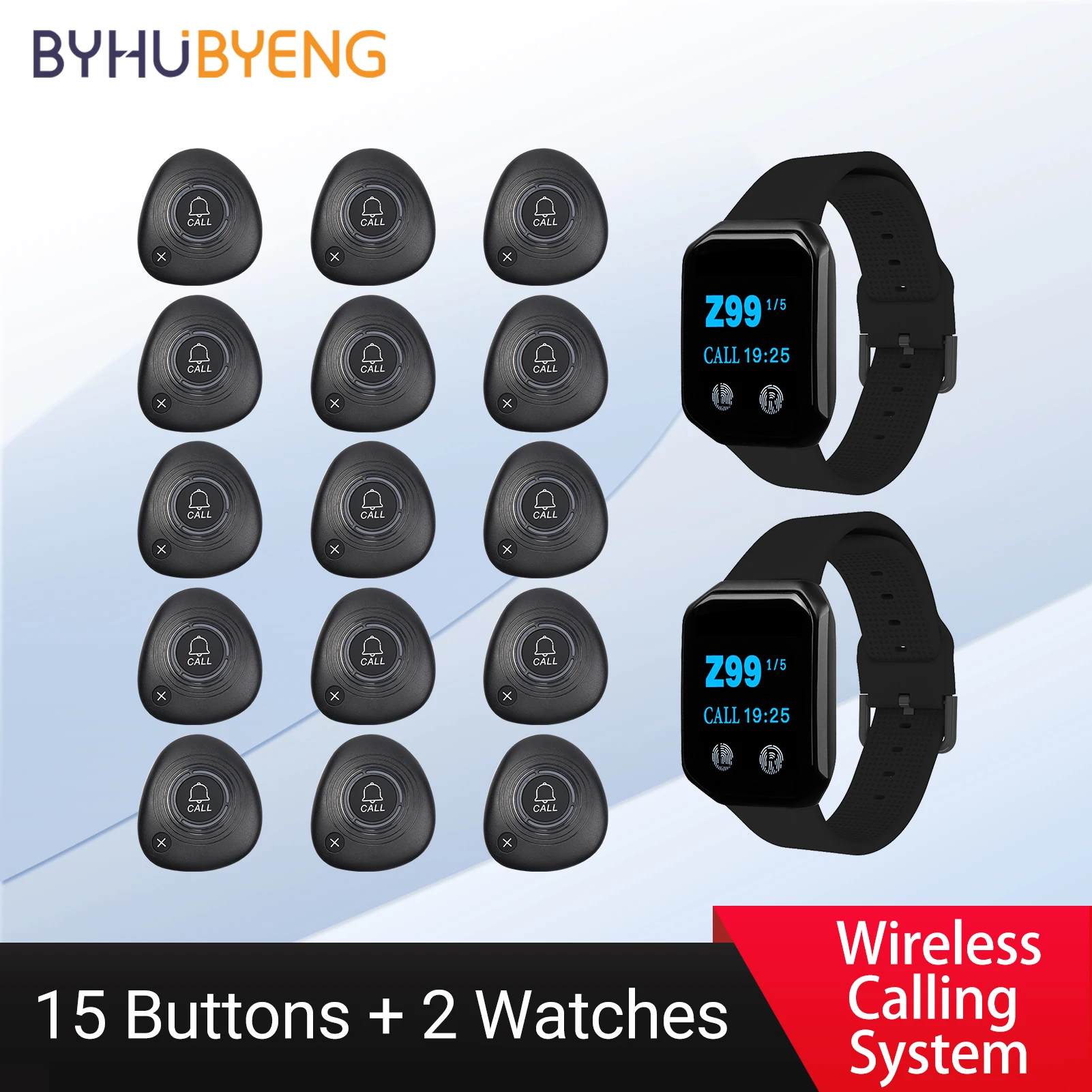 Restaurant Pager Wireless Waiter Calling System Waterproof Watch + Black Call Buttons for Clinic Hookah Cafe Bar Church