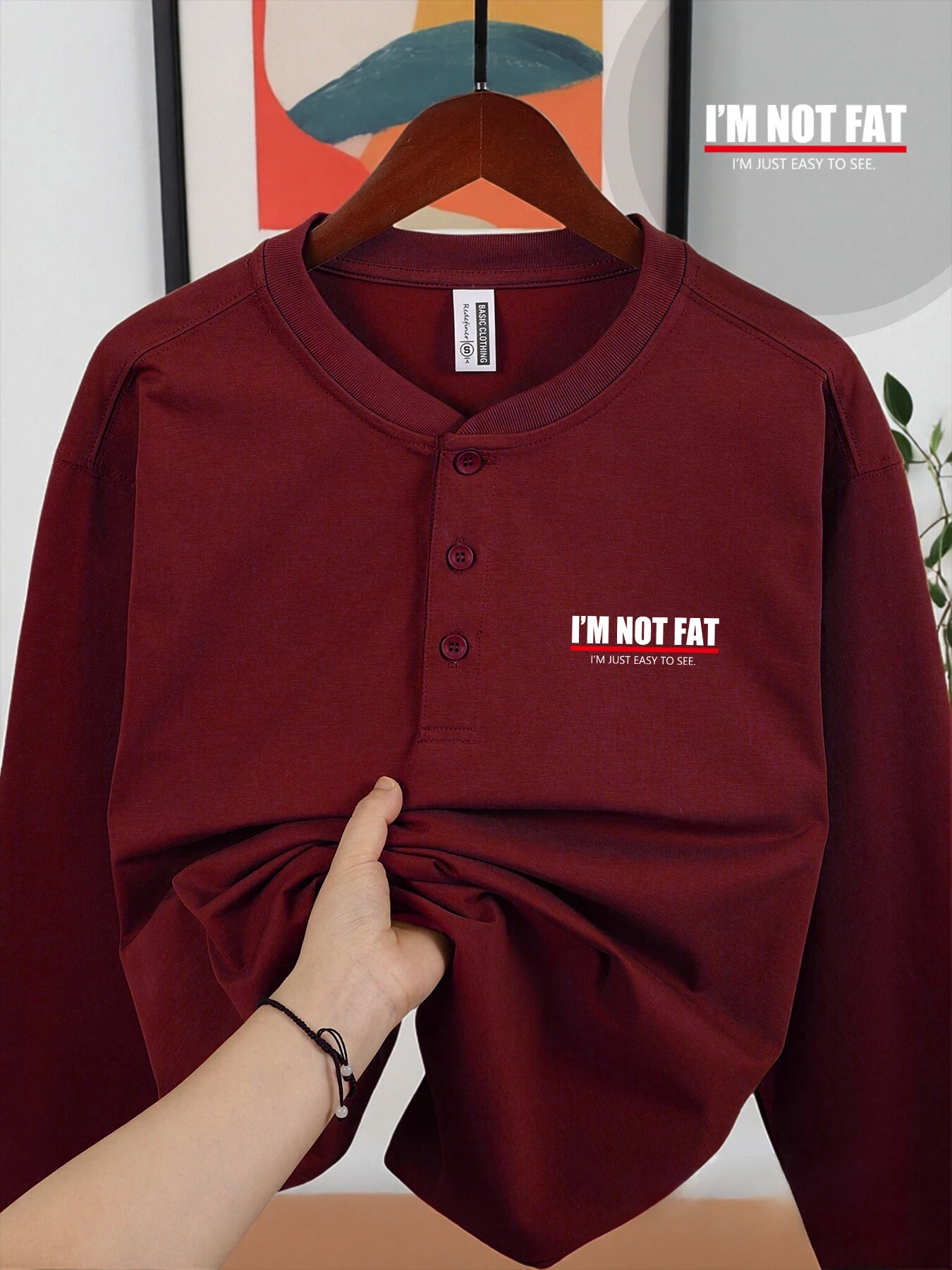 أنا لست سمينة أنا فقط من السهل رؤية مضحك طباعة الذكور هنري قمصان عادية طاقم الرقبة طويلة الأكمام قميص جديد زر ملابس عصرية