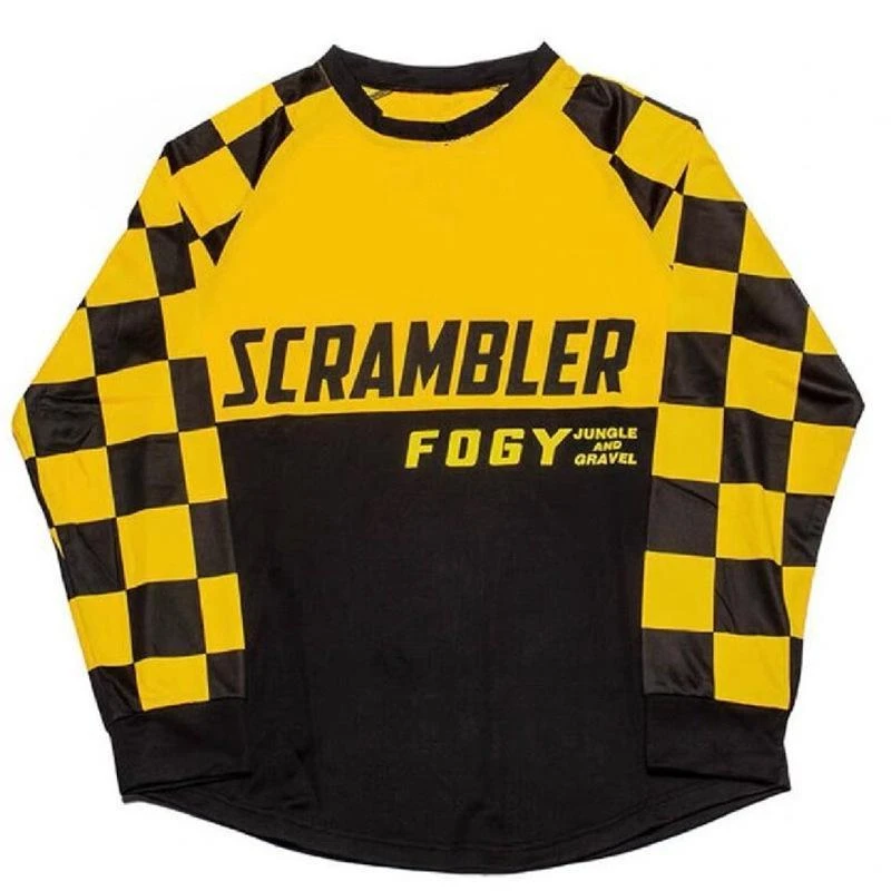 3D Print Scrambler Inspired Checkered Long Sleeve Jersey Unisex Retro Motorbike Gravel Breathable Off‑Road Riding Sports Top