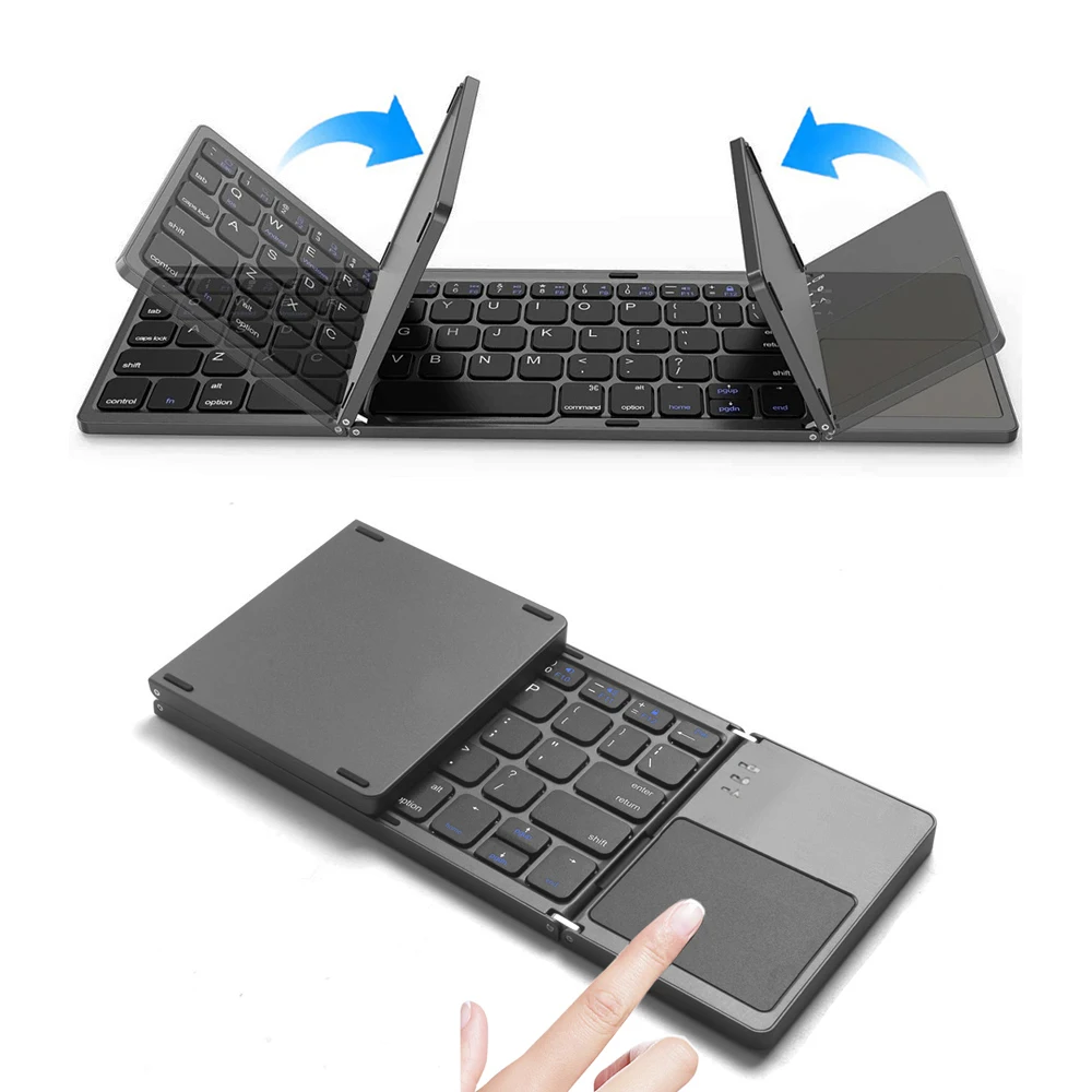 Mini Wireless Bluetooth Keyboard With Touchpad Portable Magnetic Triple Folding Keyboard For Windows Android IOS iPad Tablet