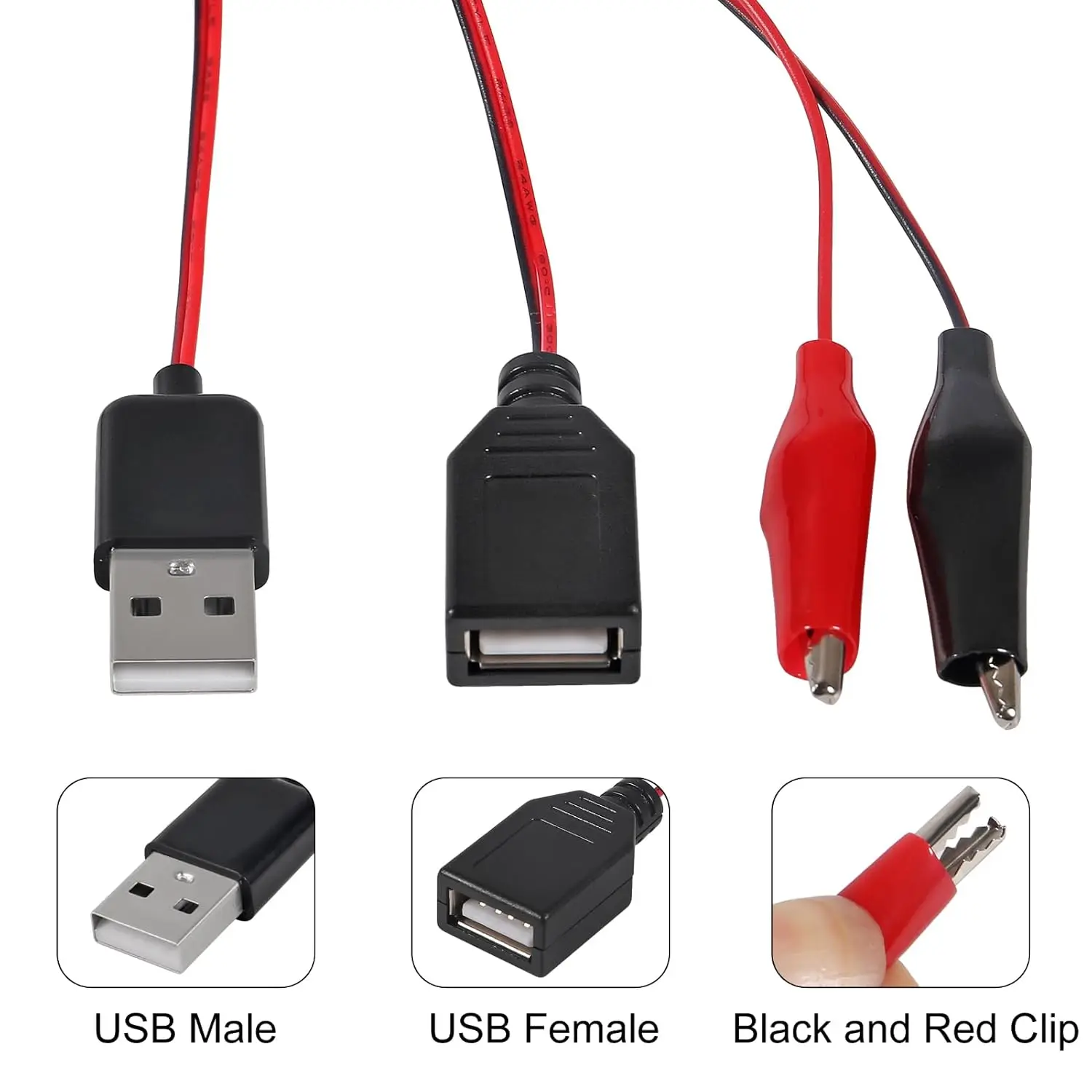 USB Alligator Clip Adapter Cable Male Female USB Test Probe Wire For Circuit Board Electronic Testing Repair