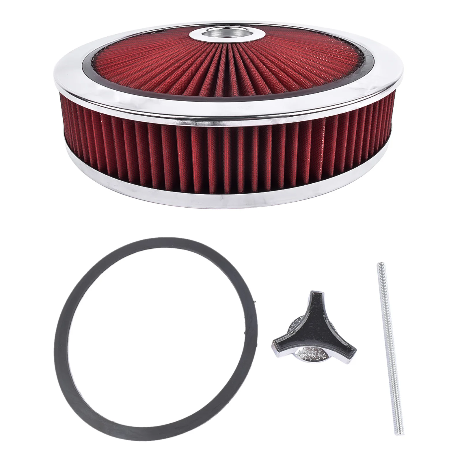 

AP02 14" X 3" Aluminum Round Red Washable Air Filter Housing for Mercedes Kia Hyundai