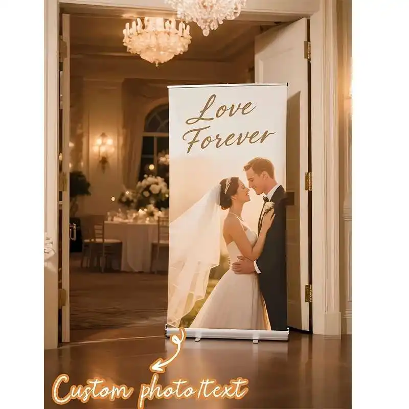 Customizable business advertising banner stands, business welcome signs, custom welcome signs, and wall decor; features a non-re