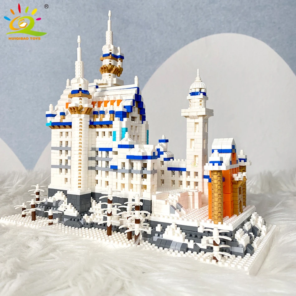 HUIQIBAO 3000pcs Swan Stone Castle Architecture Model Micro Building Blocks City Street View Mini Diamond Bricks Children Toys