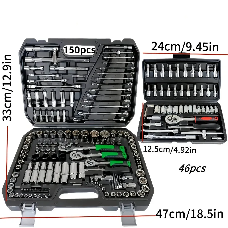 150/46Pcs Premium Heavy Duty CR-V Socket Wrench Ratchet Set, Multifunctional Auto Mechanical Repair Tool Kit with Storage Case gallery 5