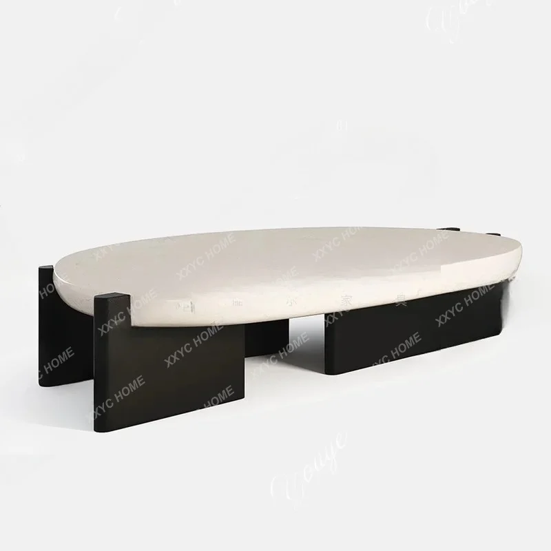 Living Room Solid Wood Marble Special-shaped Coffee Table Model Room Club Oval Coffee Table