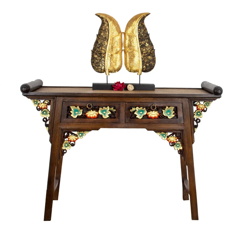 

South East Asia style solid wood carving flower entrance table Thai dining room Chinese furniture living room table foyer desk
