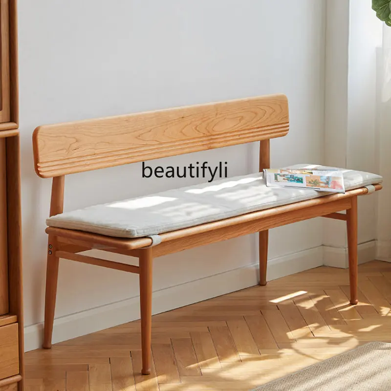 

/Park Chair Dining Chair Nordic Cherrywood Solid Wood Bench Backrest Long Stool Chair Shoe Changing Stool Dining Table and Chair