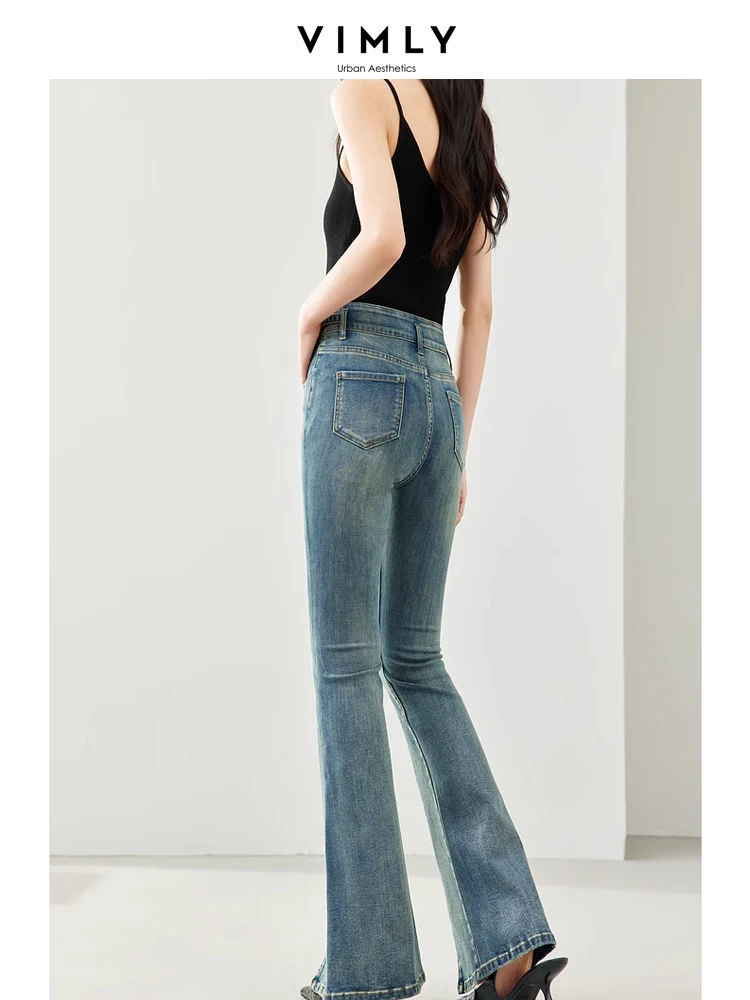 Vimly High Waisted Flare Jeans for Women 2024 Spring Summer Fashion Full Length Split Denim Pants Womens Long Trousers 16596