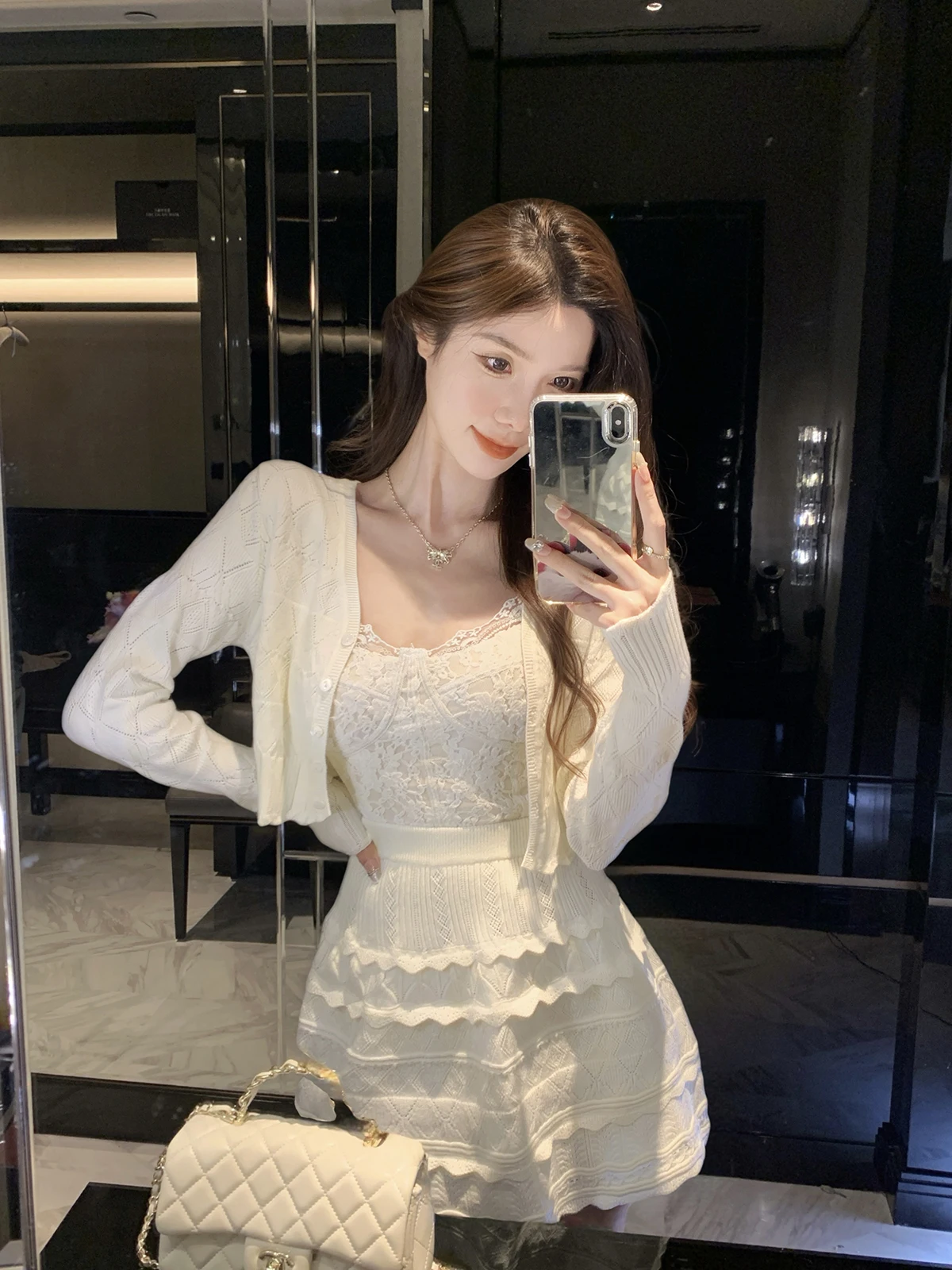 

Комплект JustQin: Вязаный кардиган и топ с завышенной талией для ранней осени, белый, сексуальный, модный женский ансамбль