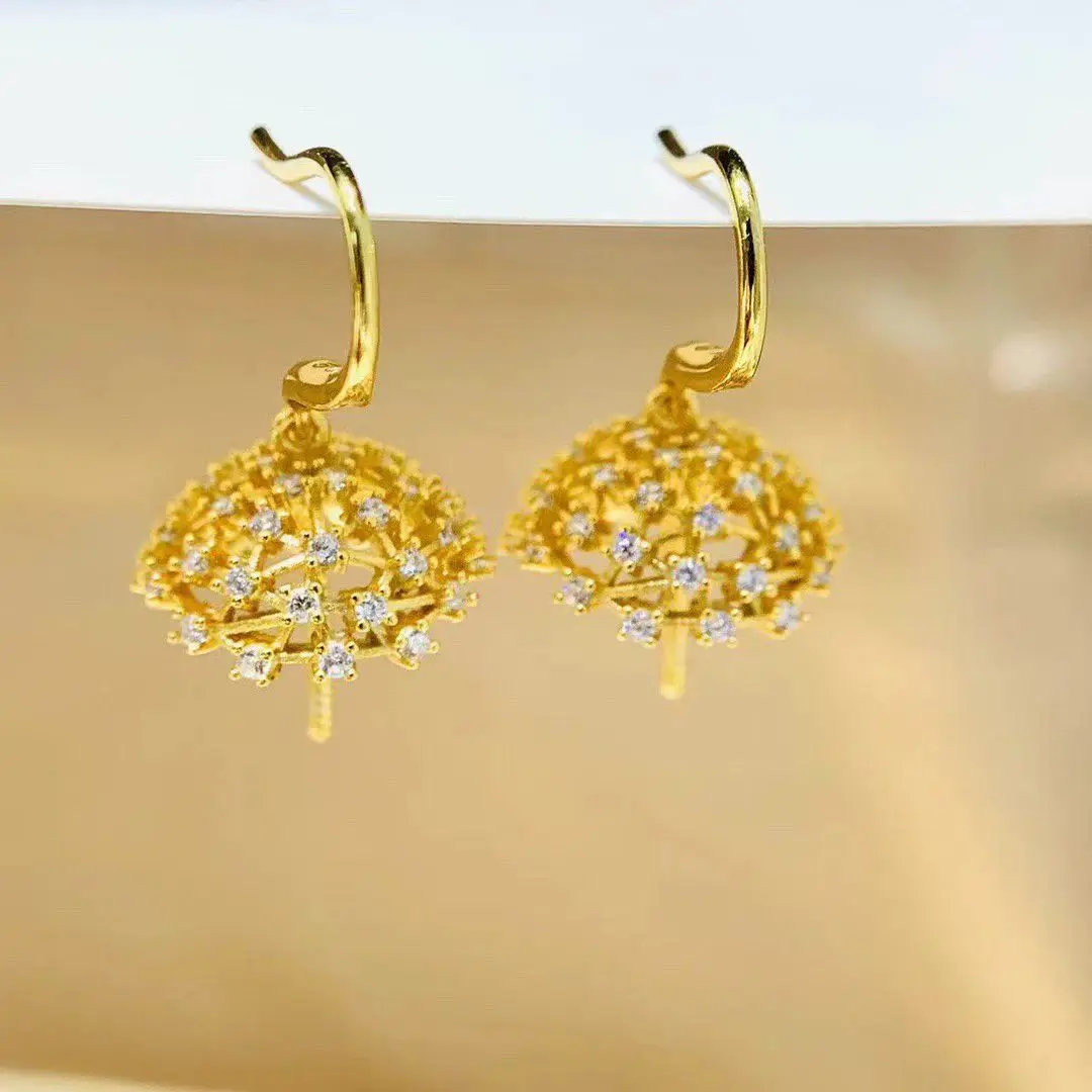 

Wholesale S925 Sterling Silver Earrings Mount Findings Settings Base Mounting Parts Accessory for 11-15mm Pearls 5 pairs/lot