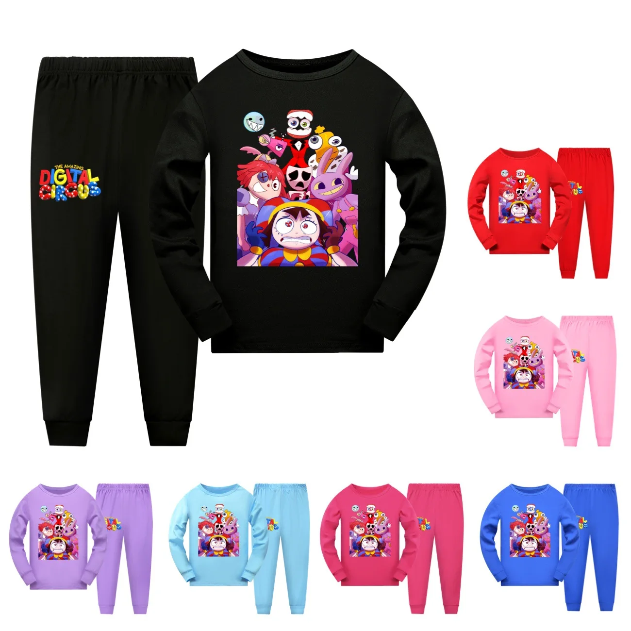 Ropa de dormir de dibujos animados para niños y niñas, Conjunto de pijama de manga larga, con estampado de Circo Digital