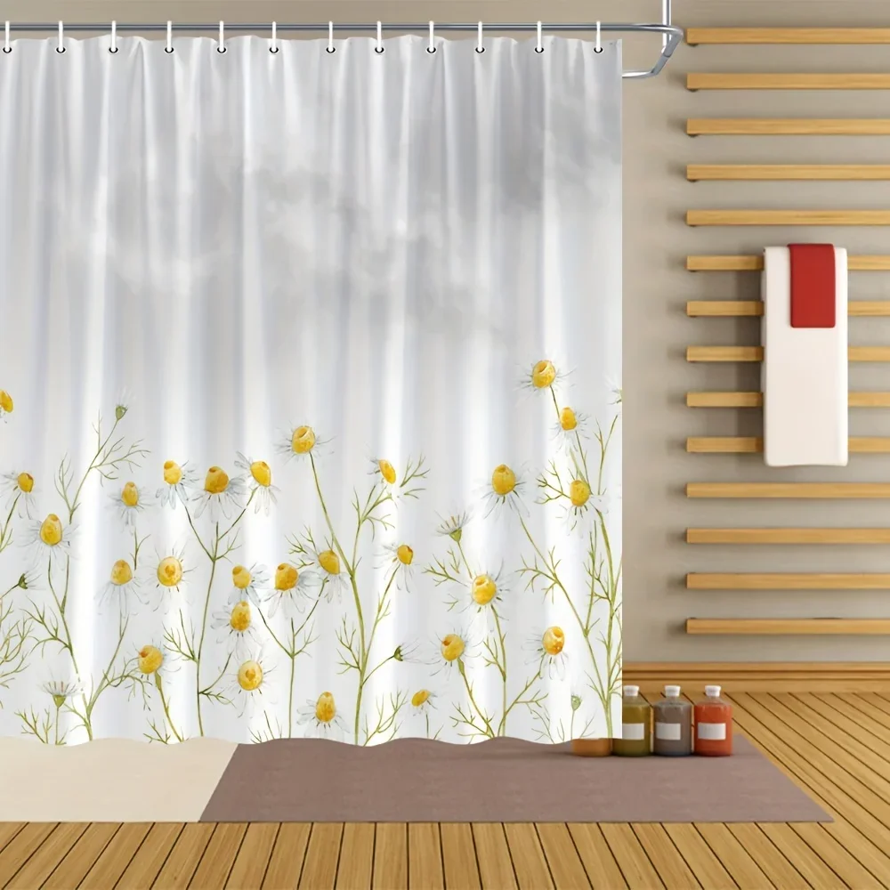 

Занавеска для душа с диким цветком, желтые маленькие цветы, растения, травяной цветочный декор для ванной комнаты с подвесным полиэстером 180X180