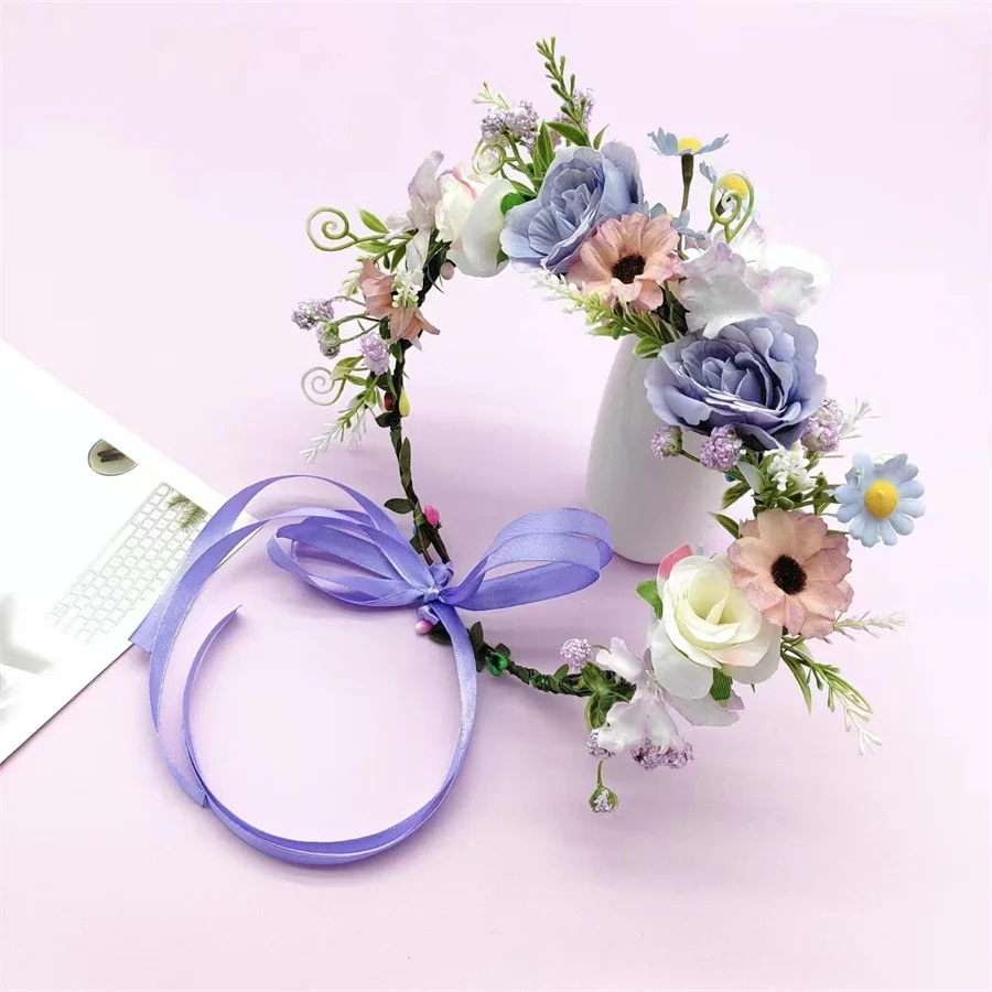 New 2025 new rose garland fashion bridesmaid flowers hair band outdoor shooting studio travel performance garland headdress