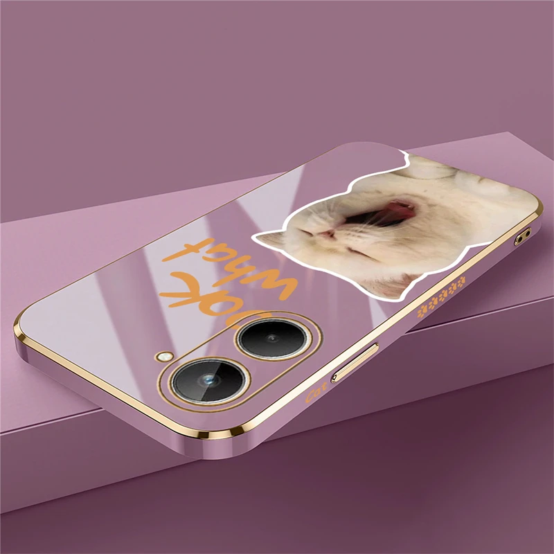 NOTE 60 Cartoon Cat Dogs Phone Case For OPPO Realme 12 10 11 9i 9 Pro Plus 8i 7i 6 5i Plating PatternSilicone Cover Shell Coque