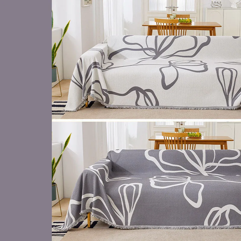 Nordic Striped Flower Printed Sofa Towel Modern Double Face Usable Couch Cover Multi-Purpose Furniture Protector for All Seasons