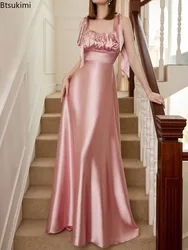 2026Women's Sexy Elegant Long Club Party Dress Sleeveless Bridesmaid Big Swing Lady Backless Solid Suspenders Lace-up Long Dress