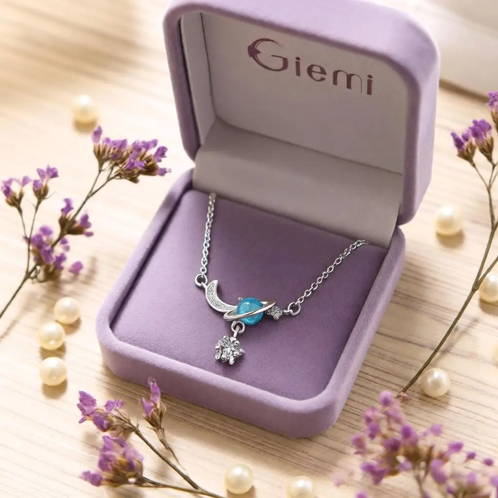 Delicate 925 Sterling Silver Moon Planet Blue Crystal Zircon Clavicle Chain Necklaces For Women Engagement Party Jewelry Gifts