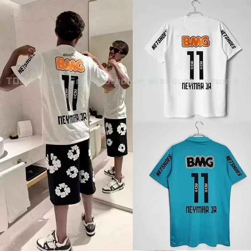 Basilica Santos Trikot Home Neymar Nr. 11 kurzärmelige Fans-Version Retro-Fußballtrikot 3D-gedruckte atmungsaktive Herren-T-Shirts