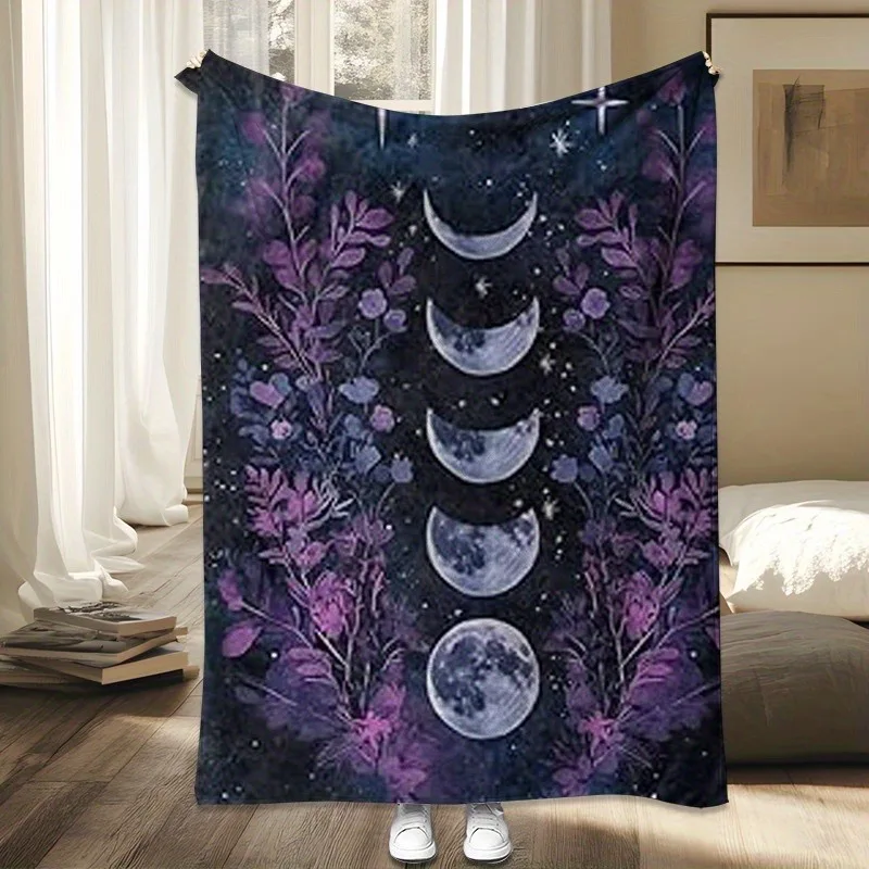 [Gothic-Überwurfdecke] Dunkle Mondphasen-Decke – Celestial Witch Gothic-Überwurf – Erwachsenengeschenk für Frauen – Flanelldecke