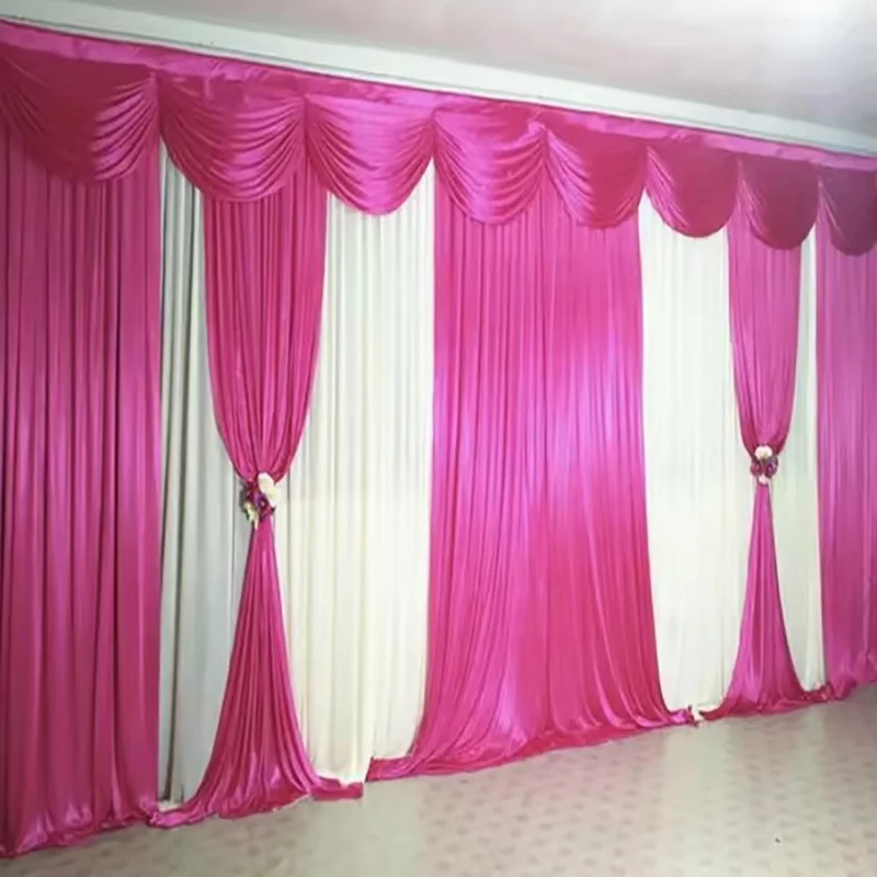 10x20FT/3x6M Customized Wedding Backdrop Curtain With Swag Backdground Decoration Romantic Ice Silk Stage Curtains Panel Drapes