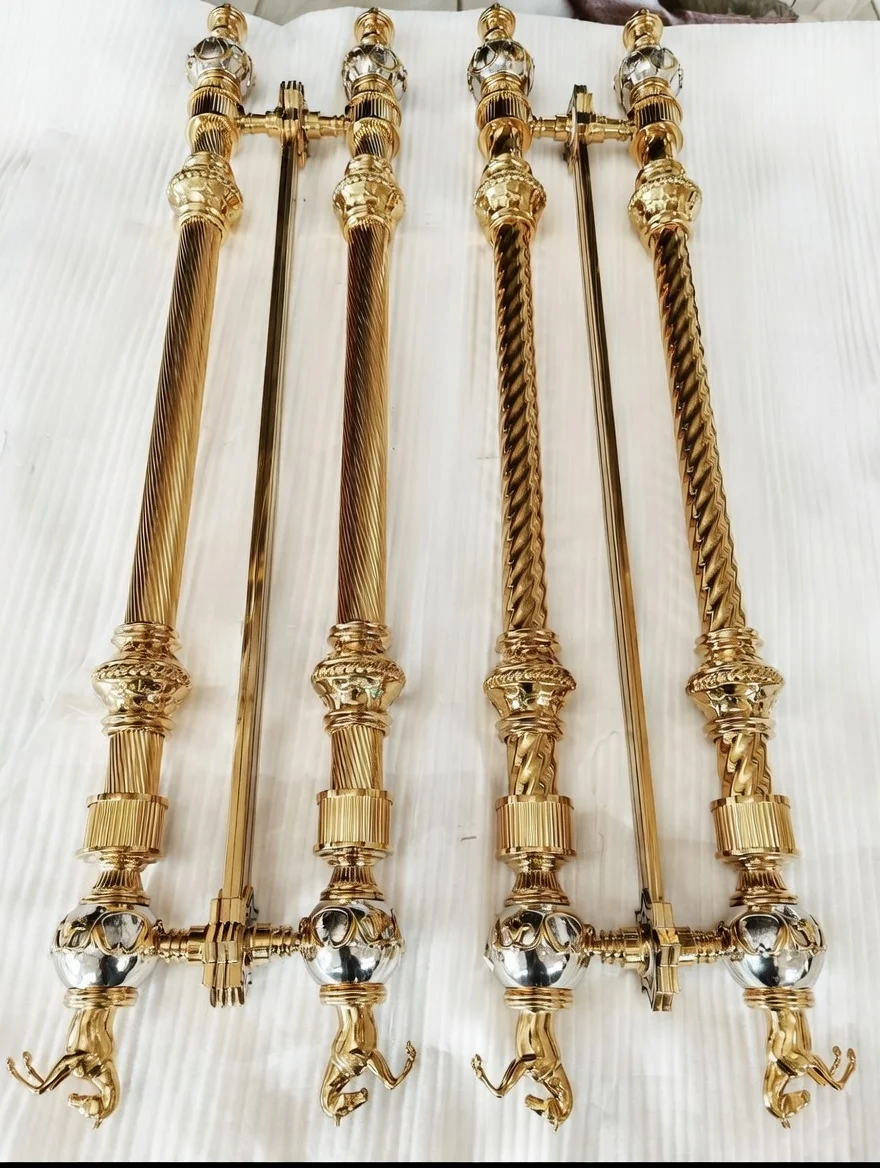 Premium Gold Plated Double Door Handle with Male Horse and Gemstone Patterns - Premium Hardware Accessories