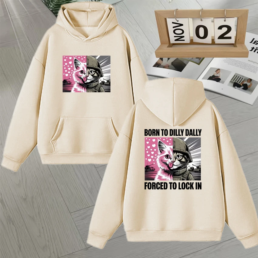ولد إلى ديلي دالي أجبر إلى قفل في مضحك القط ميمي هوديي طباعة مزدوجة الجوانب البلوز للجنسين بلوزات الخريف الشتاء فضفاضة #5