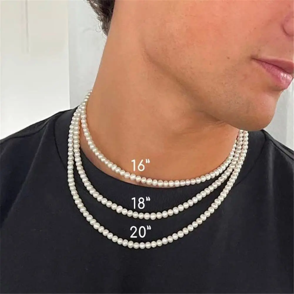 

Single Layer Men's Pearl Necklace Stainless Steel Clavicle Chain Round Pearl Necklace Simple Fashion Men's Jewelry Party Gift