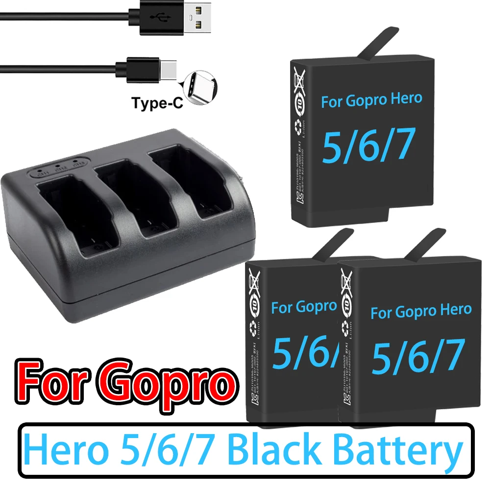 Dla GoPro Hero 7 hero 6 hero 5 czarna bateria lub potrójna ładowarka do Go Pro Hero7 6 hero5 czarna bateria do aparatu