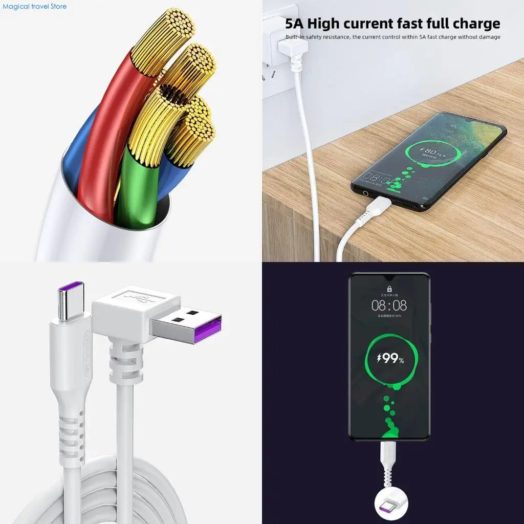 N2UB 90 Degree Elbow USB to Type C Data Cord Fast Charging Cable Smartphones Charging Wire 480Mbps Data Transfer Line