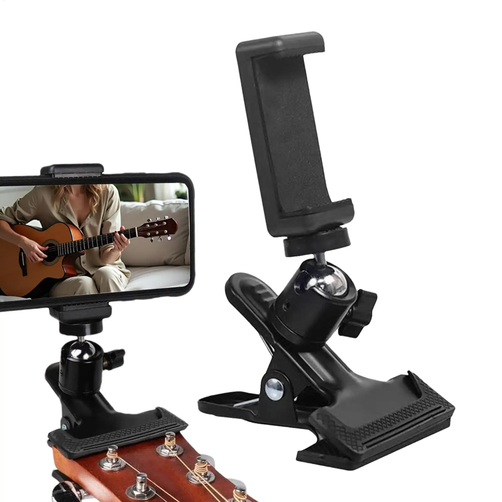 Rotatable Guitar Phone Holder Bass Mobile Stand Portable Cellphone Holder Practice for Video Tutorials Live Streaming Recording