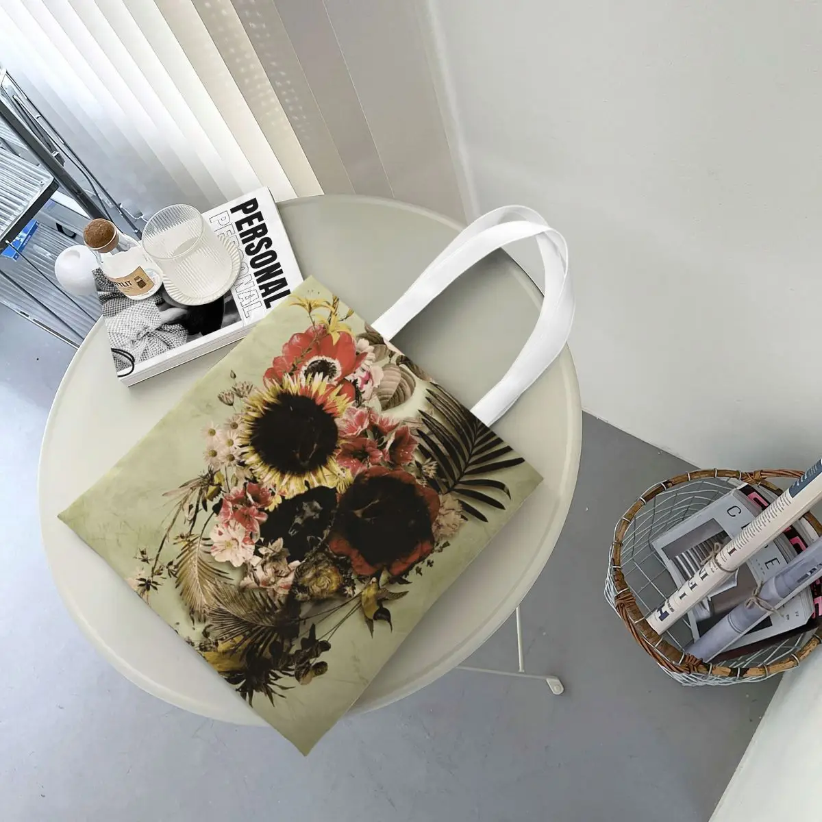 Garden Skull Light Shopping Bags Canvas The Tote Bag Folding for Women Shoulder Tote Travel Handbag