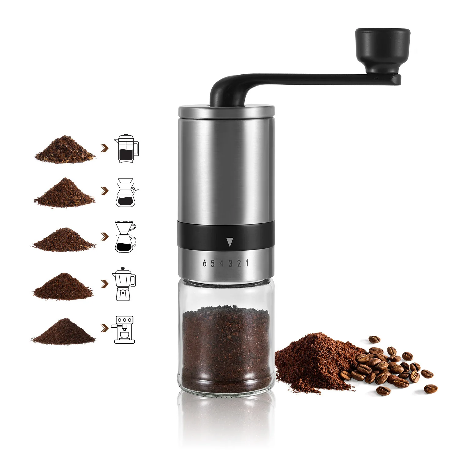 

Manual Coffee Grinder with Ceramic Burr Adjustable Coarse to Fine,Portable Hand Crank Mill for Travel Home Espresso Turkish Brew