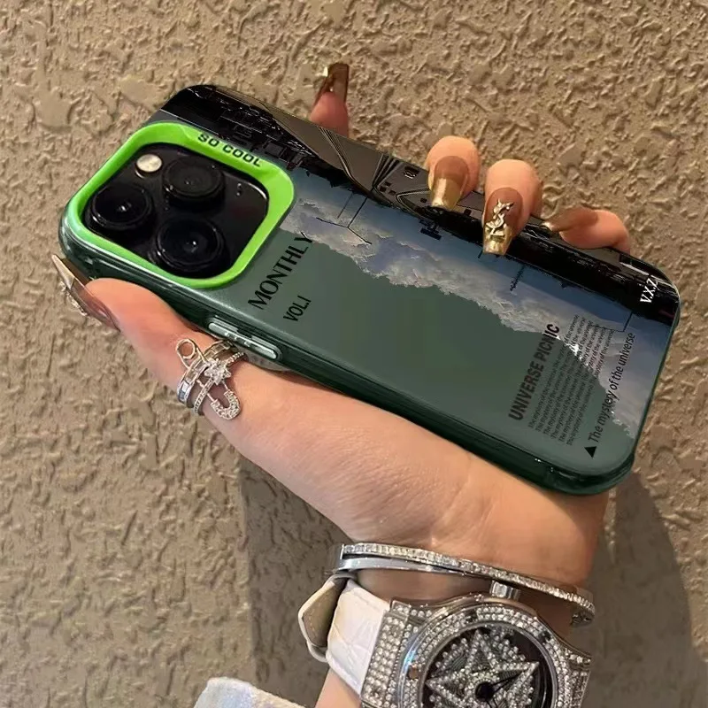 Funda de teléfono con diseño de paisaje de carretera para IPhone 15 Pro Max 14 13 12 11 XS XR, cubierta de marco de espejo chapado con simplicidad creativa