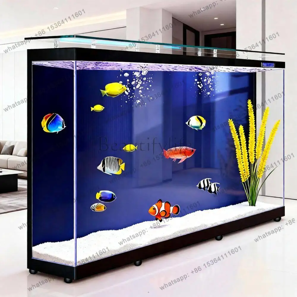 9Medium and large household floor-to-ceiling back filter lazy goldfish tank ultra-white glass ecological water-free aquarium