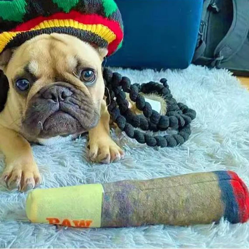 Interesting cigar design dog plush toy squeaking interactive